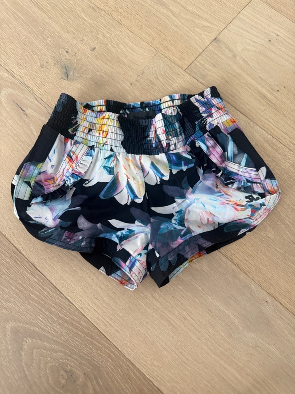 Girls' Black Floral Elastic-Waist Summer Shorts